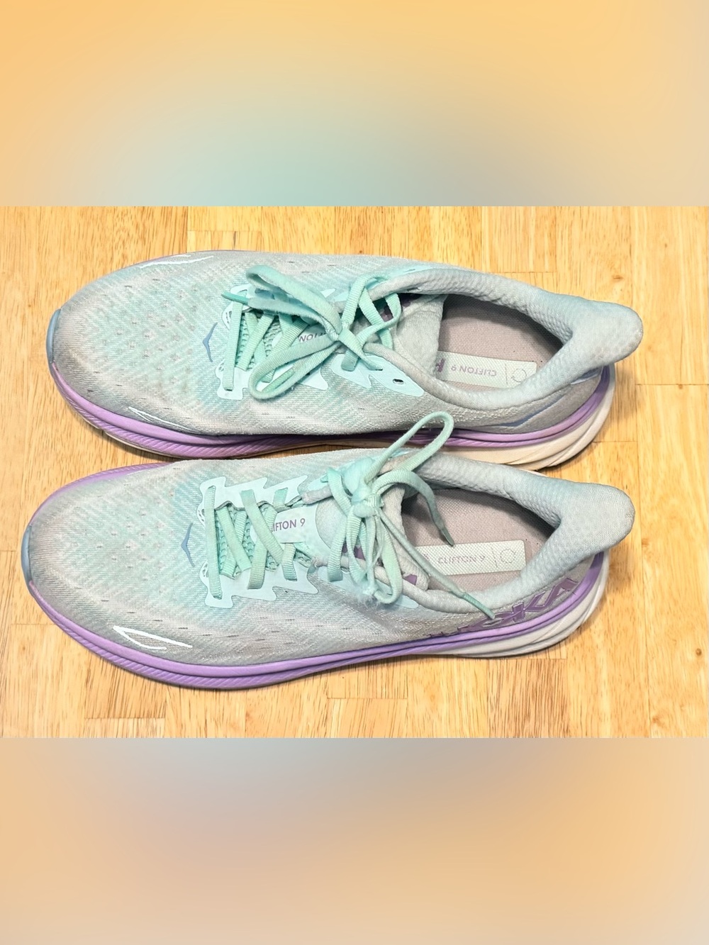 Hoka Women's Mint Green and Lavender Cushioned Running Shoes 9.5 Women’s